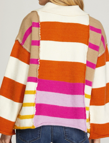 Pink Spice Stripe Collard Sweater